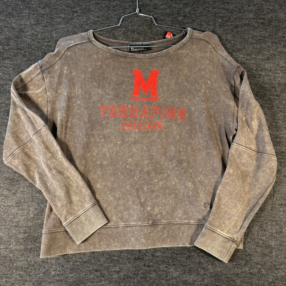 Maryland Terrapins Under Armour Campus Crew Sweatshirt Acid Washed Medium Gray